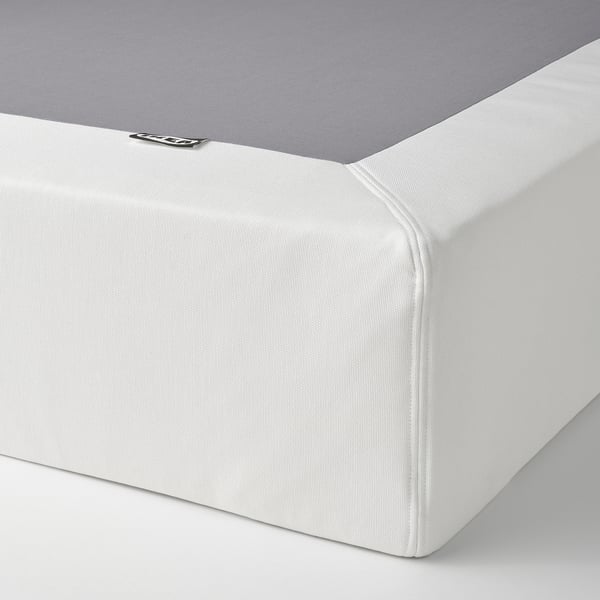 HEMNES Bed frame with 4 storage boxes, white stain/Lyngör white, Queen