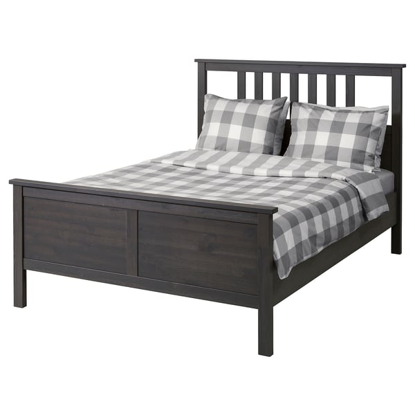 HEMNES Bed frame with mattress, dark gray stained/Valevåg firm, Full/Double