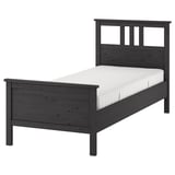 HEMNES Bed frame with mattress, dark gray stained/Valevåg firm, Twin
