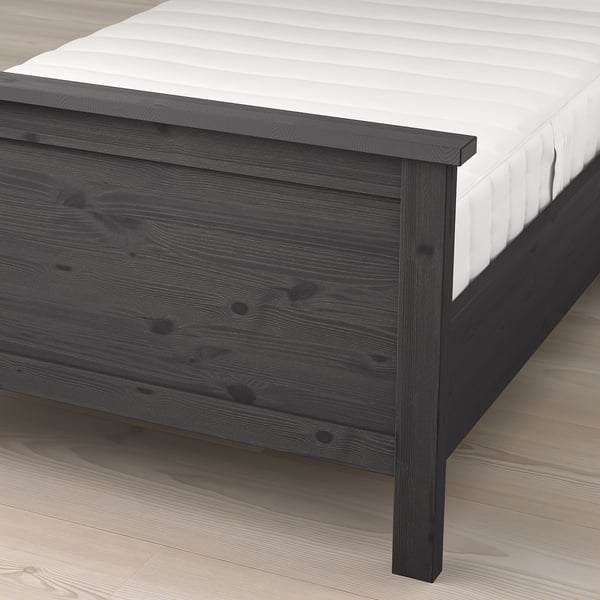 HEMNES Bed frame with mattress, dark gray stained/Valevåg medium firm, Twin