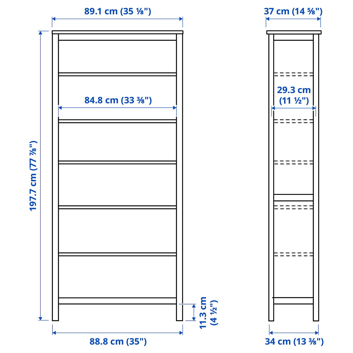 HEMNES bookcase, white stain/light brown, 353/8x771/2