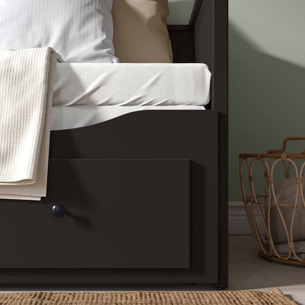 HEMNES Daybed with 3 drawers/2 mattresses, black-brown/Åsvang firm, Twin