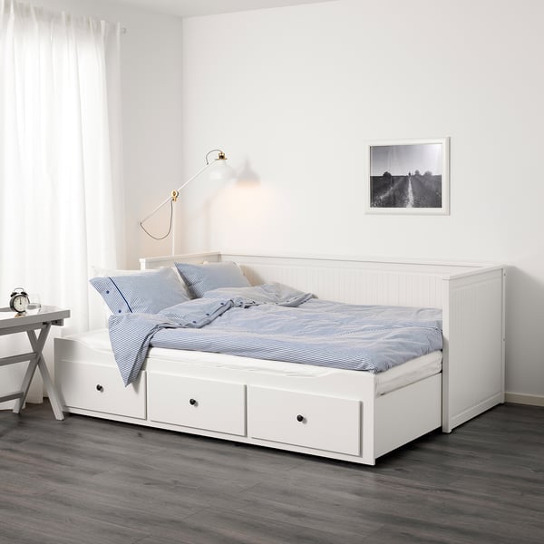 HEMNES Daybed with 3 drawers/2 mattresses, white, Minnesund firm 