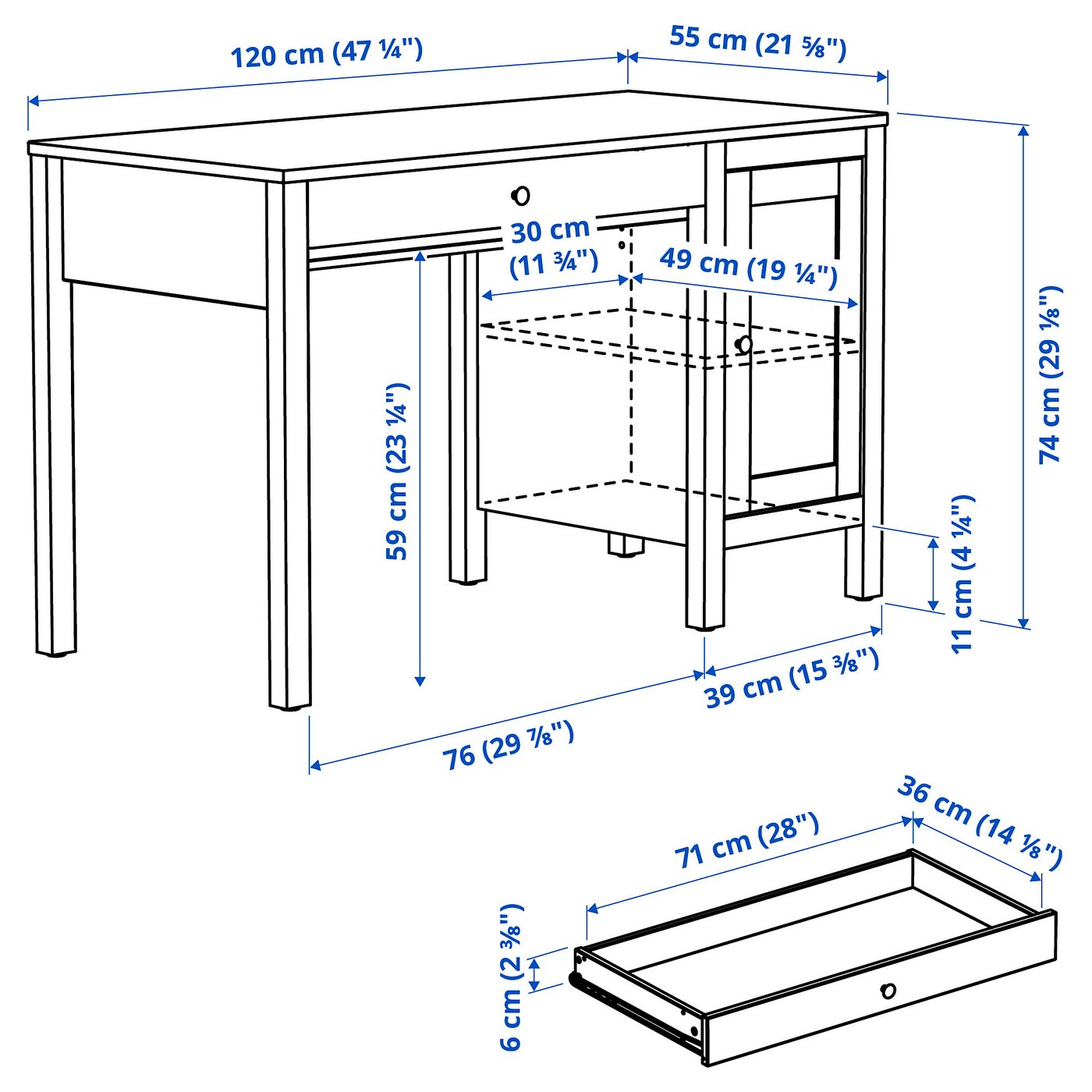 HEMNES desk, black-brown, 471/4x215/8