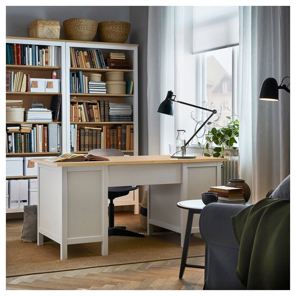 HEMNES Desk, white stain/light brown, 61x25 5/8 "
