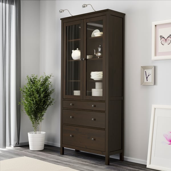Hemnes Glass Door Cabinet With 3 Drawers Black Brown 35 3 8x77 1 2 Ikea
