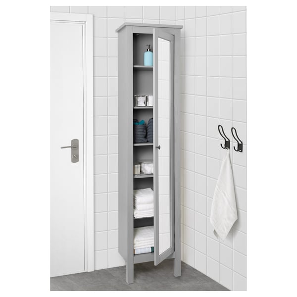 Tall Narrow Bathroom Storage Cabinet with Doors in Black