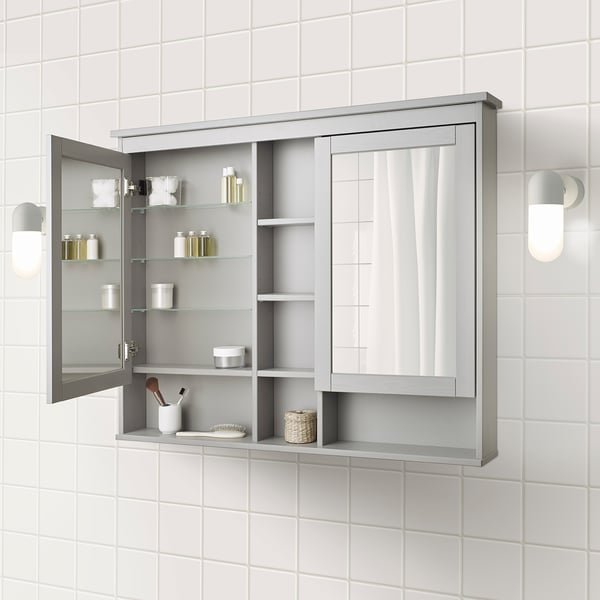 HEMNES Mirror cabinet with 2 doors, gray, 47 1/4x38 5/8 "