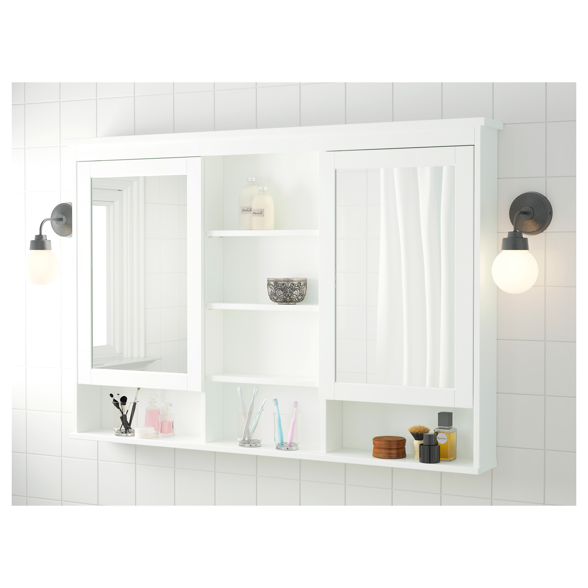 HEMNES Mirror with 2 doors, white, 55 1/8x38 5/8" IKEA