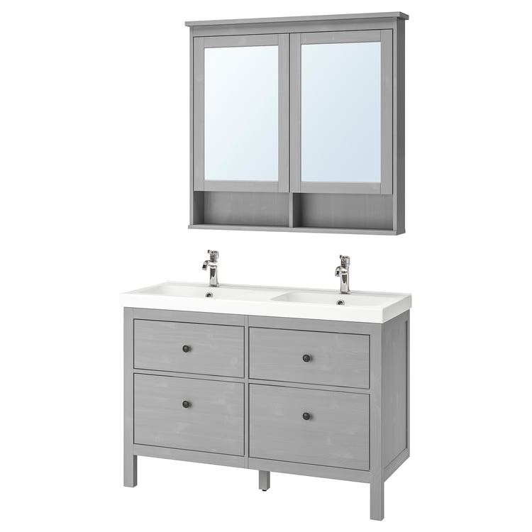 HEMNES / ODENSVIK Bathroom furniture, set of 5, gray/Voxnan faucet, 483