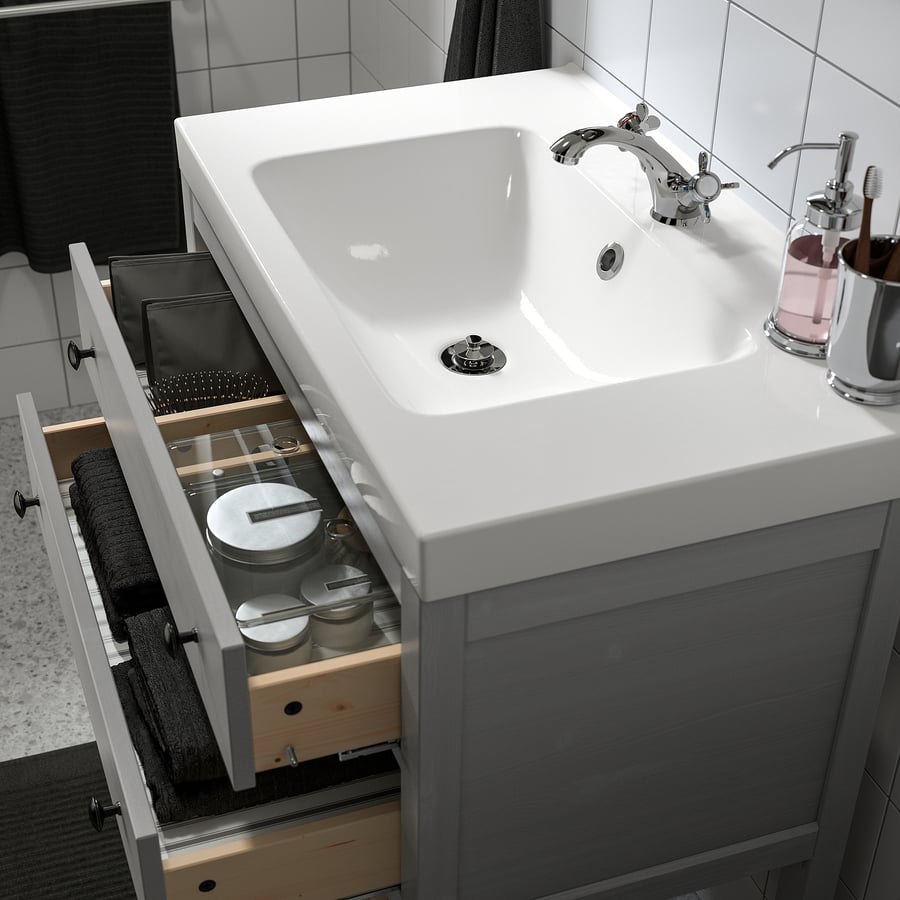 HEMNES / ODENSVIK Open sink with 2 drawers, gray/Runskär faucet