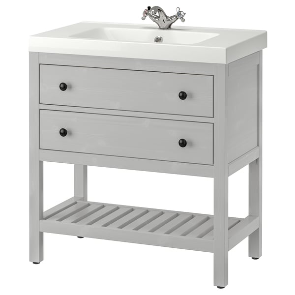 HEMNES / ODENSVIK Open sink with 2 drawers, gray/Runskär faucet