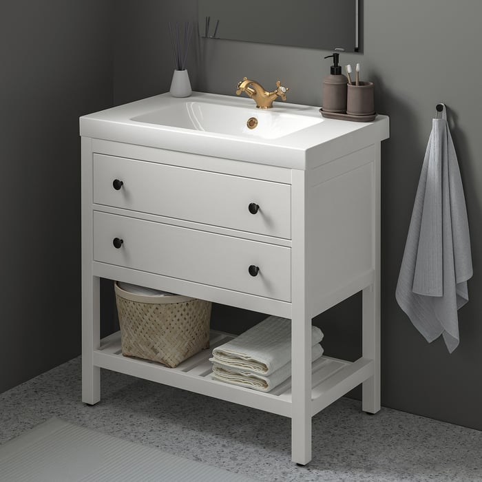 HEMNES / ODENSVIK Open sink with 2 drawers, white/Runskär
