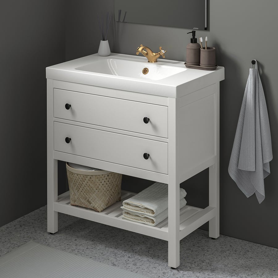 HEMNES / ODENSVIK Open sink with 2 drawers, white/Runskär