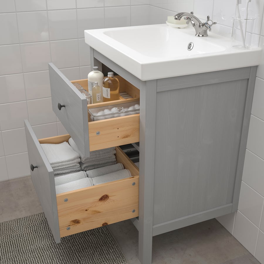 HEMNES / ODENSVIK Sink with 2 drawers, gray/Runskär faucet, 243