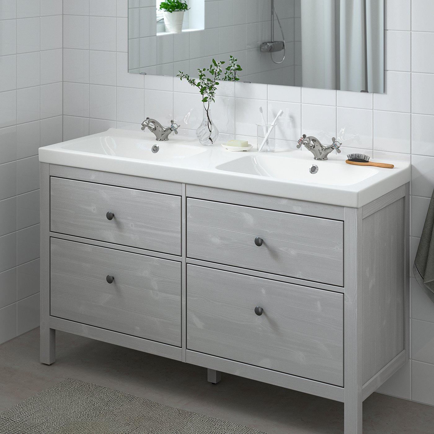 HEMNES / ODENSVIK Sink cabinet with 4 drawers, gray/Runskär faucet,  561/4x191/4x35 - IKEA