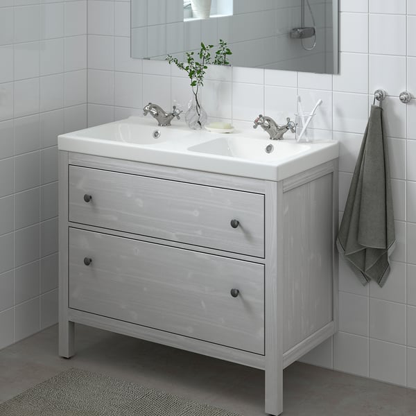 HEMNES / ORRSJÖN Bathroom vanity w/ drawers and sink, gray, 37x21 3/4x34 7/8 "