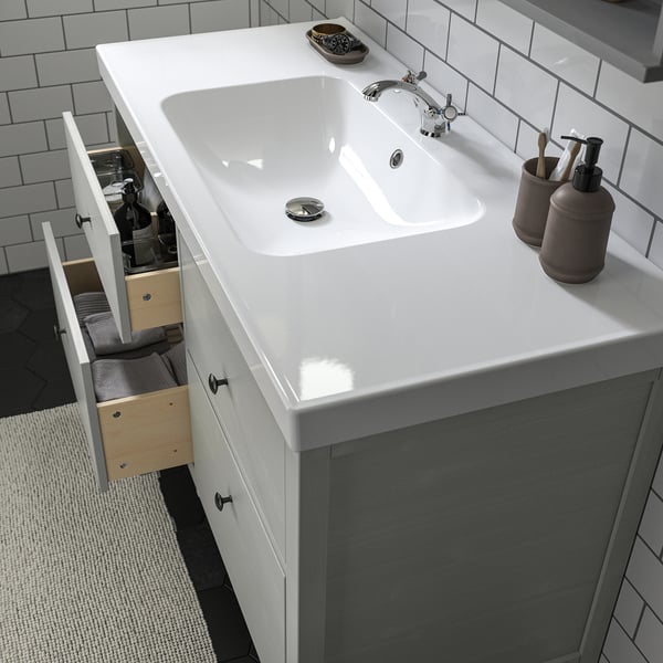 HEMNES / ORRSJÖN Bathroom vanity w/ drawers and sink, gray, 49x21 3/4x34 7/8 "