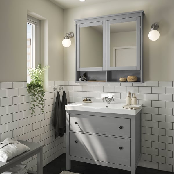 HEMNES / ORRSJÖN Bathroom vanity w/ drawers and sink, gray, 37x21 3/4x34 7/8 "