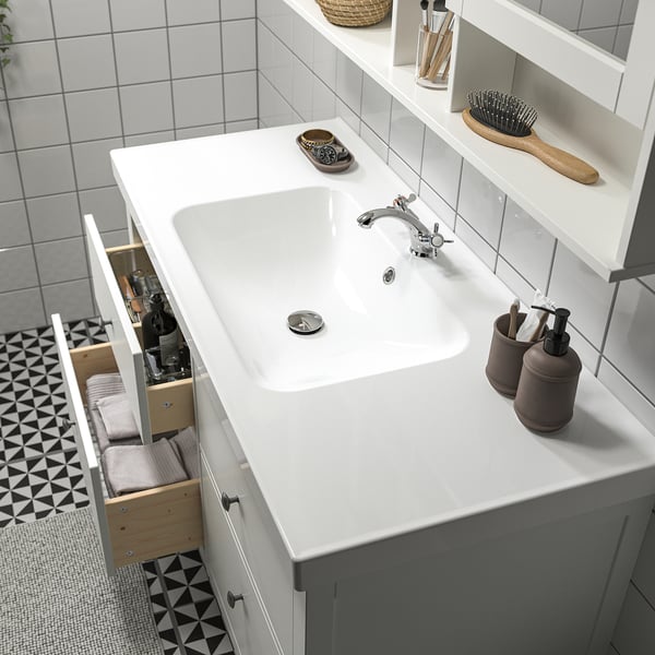 HEMNES / ORRSJÖN Bathroom vanity w/ drawers and sink, white, 49x21 3/4x34 7/8 "