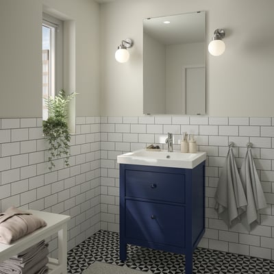 HEMNES / ORRSJÖN Bathroom vanity with sink & faucet, blue, 25x21 3/4x34 7/8 "