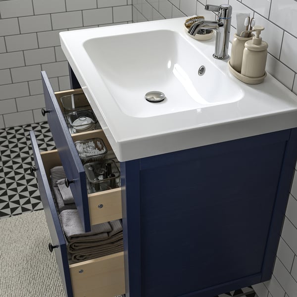 HEMNES / ORRSJÖN Bathroom vanity with sink & faucet, blue, 31x21 3/4x34 7/8 "