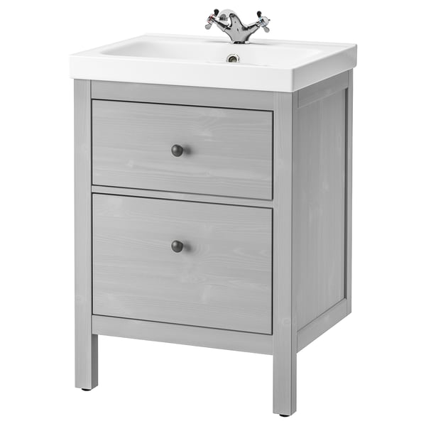 HEMNES / ORRSJÖN Bathroom vanity with sink & faucet, gray, 25x21 3/4x34 7/8 "