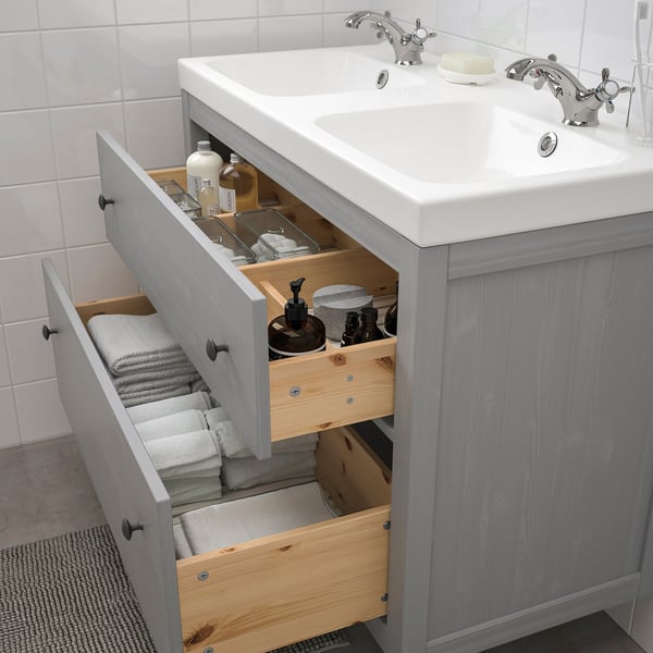 HEMNES / ORRSJÖN Bathroom vanity with sink & faucet, gray, 37x21 3/4x34 7/8 "