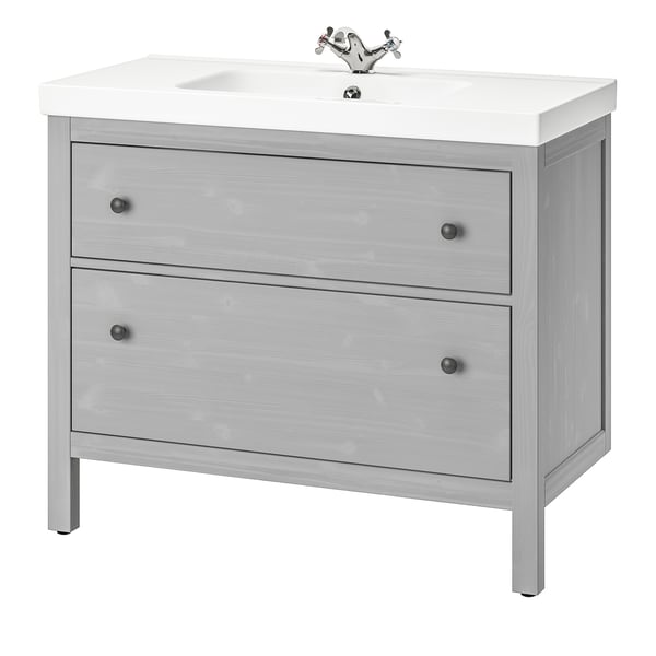 HEMNES / ORRSJÖN Bathroom vanity with sink & faucet, gray, 37x21 3/4x34 7/8 "