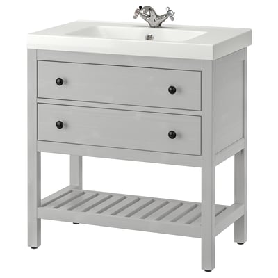 HEMNES / ORRSJÖN Bathroom vanity with sink & faucet, gray, 31x21 3/4x34 7/8 "