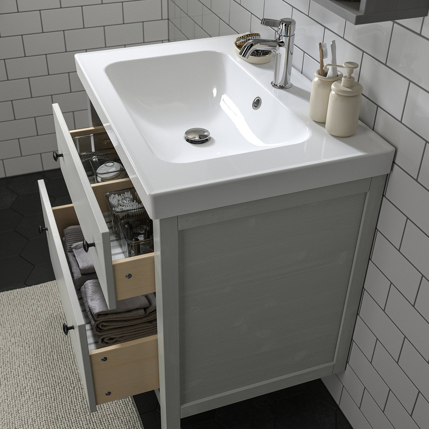 HEMNES / ORRSJÖN Bathroom vanity with sink & faucet, gray