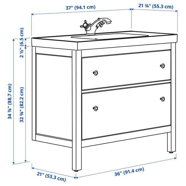 HEMNES / ORRSJÖN Bathroom vanity with sink & faucet, gray, 37x21 3/4x34 7/8 "