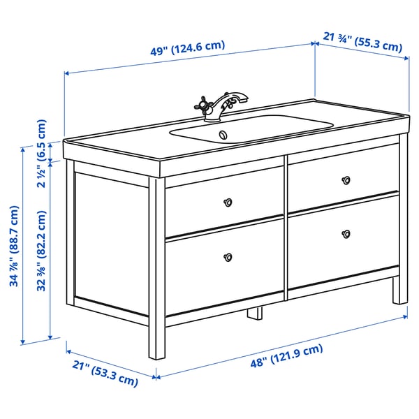HEMNES / ORRSJÖN Bathroom vanity with sink & faucet, gray, 49x21 3/4x34 7/8 "