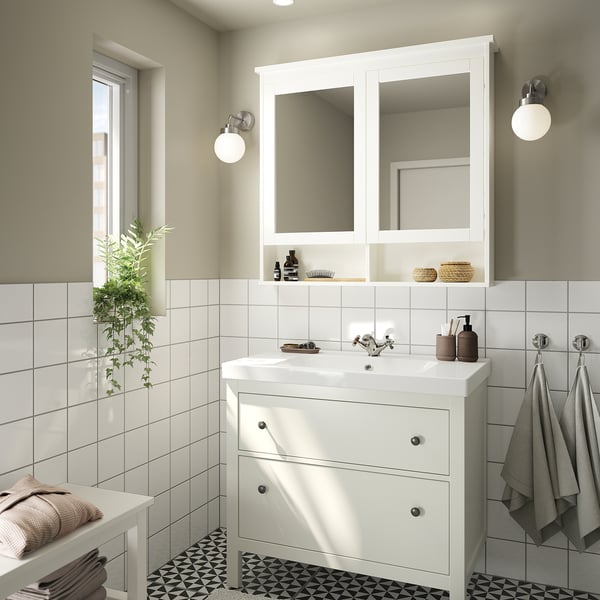 HEMNES / ORRSJÖN Bathroom vanity with sink & faucet, white, 37x21 3/4x34 7/8 "