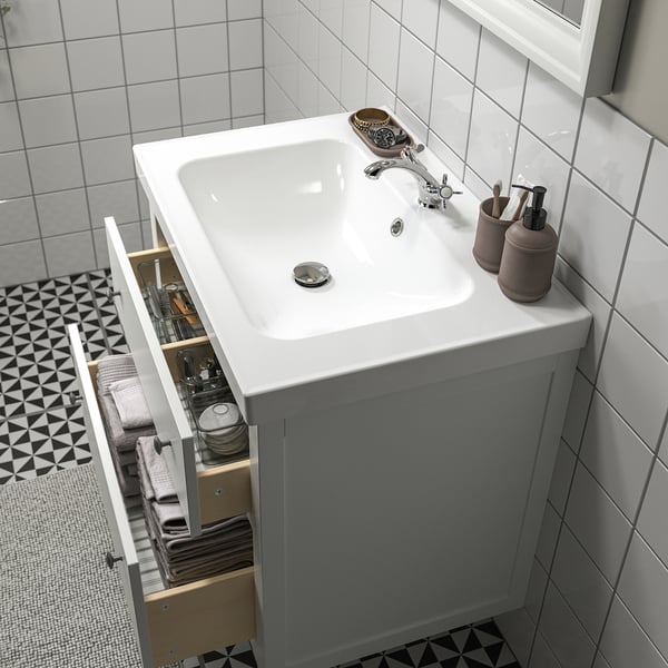 HEMNES / ORRSJÖN Bathroom vanity with sink & faucet, white, 31x21 3/4x34 7/8 "