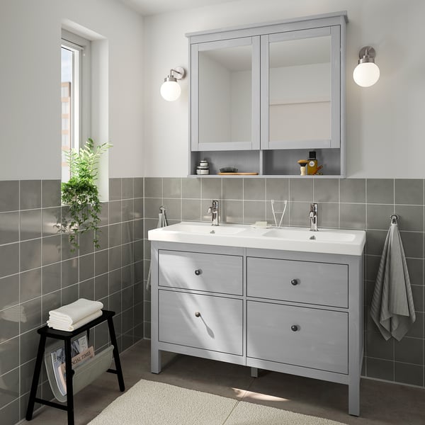 HEMNES / ORRSJÖN Bathroom vanity with sink & faucets, gray, 49x21 3/4x34 7/8 "