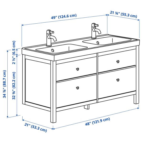 HEMNES / ORRSJÖN Bathroom vanity with sink & faucets, gray, 49x21 3/4x34 7/8 "