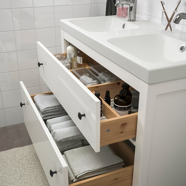 HEMNES / ORRSJÖN Bathroom vanity with sink & faucets, white, 37x21 3/4x34 7/8 "
