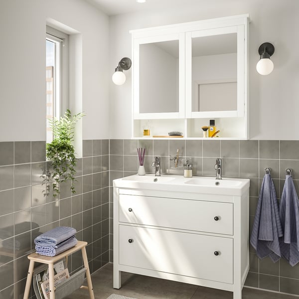 HEMNES / ORRSJÖN Bathroom vanity with sink & faucets, white, 37x21 3/4x34 7/8 "