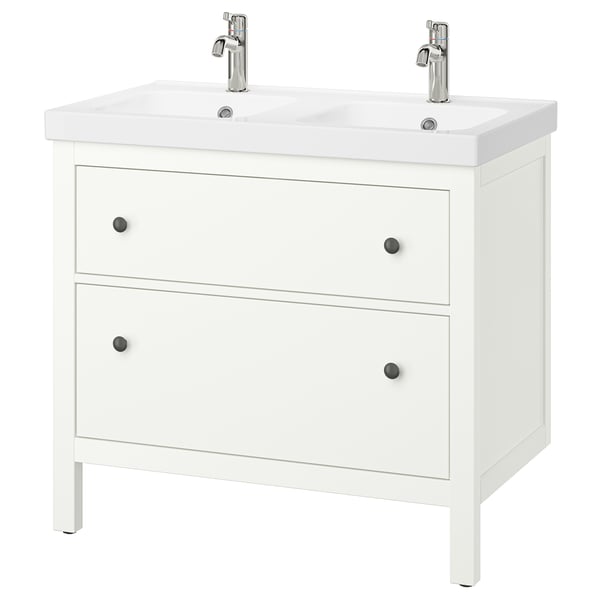 HEMNES / ORRSJÖN Bathroom vanity with sink & faucets, white, 37x21 3/4x34 7/8 "