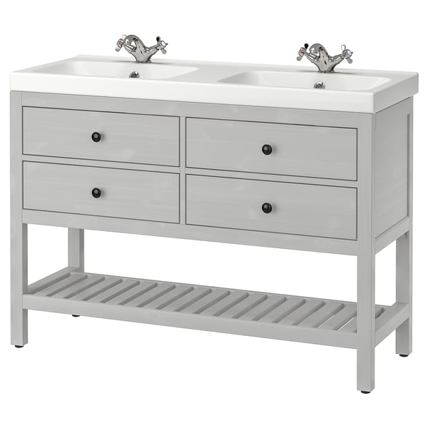 HEMNES / ORRSJÖN Double vanity with sink & faucet, gray, 49x21 3/4x34 7/8 "