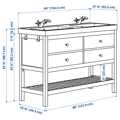 HEMNES / ORRSJÖN Open wash-stand w drawer/wash-basin, gray, 49x21 3/4x34 7/8 "