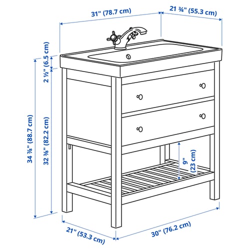HEMNES / ORRSJÖN Open wash-stand w drawer/wash-basin