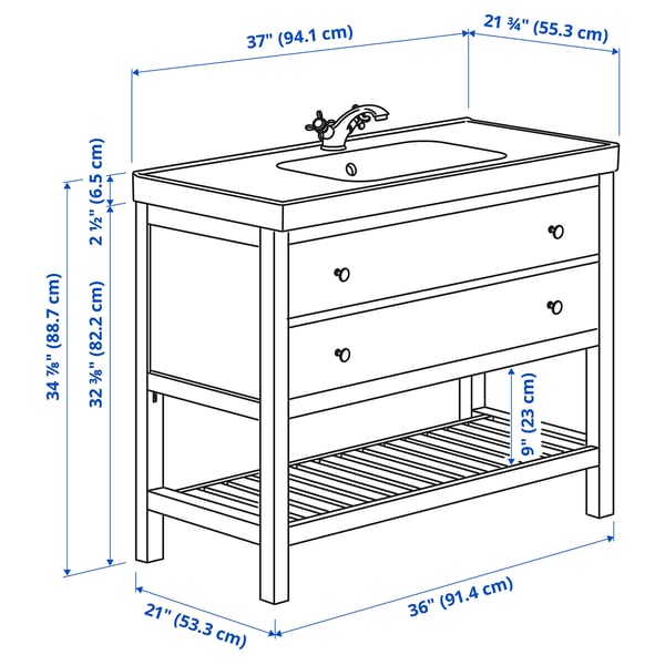 HEMNES / ORRSJÖN Open wash-stand w drawer/wash-basin