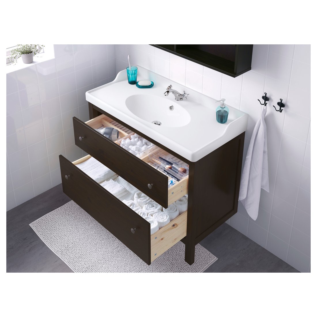 HEMNES / RÄTTVIKEN Sink with 2 drawers, blackbrown stained