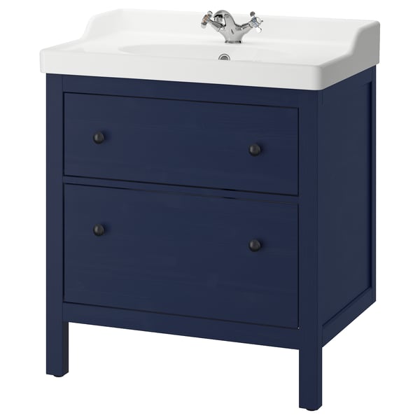 HEMNES / RUTSJÖN Bathroom vanity w/ drawers and sink, blue, 31 3/8x21 7/8x37 "