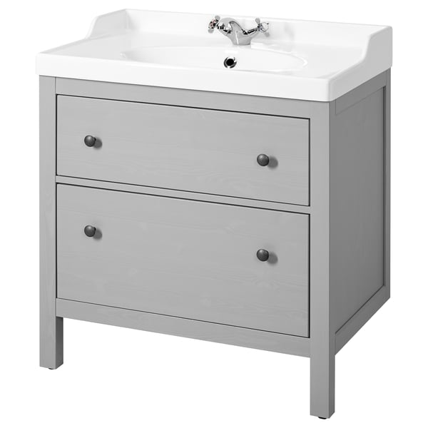 HEMNES / RUTSJÖN Bathroom vanity w/ drawers and sink, gray, 31 3/8x21 7/8x37 "