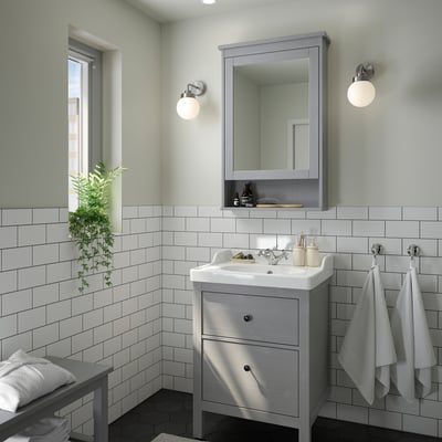 HEMNES / RUTSJÖN Bathroom vanity w/ drawers and sink, gray, 25 1/4x21 7/8x37 "