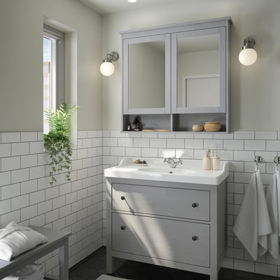 HEMNES / RUTSJÖN Bathroom vanity w/ drawers and sink, gray, 37 3/8x21 7/8x37 "