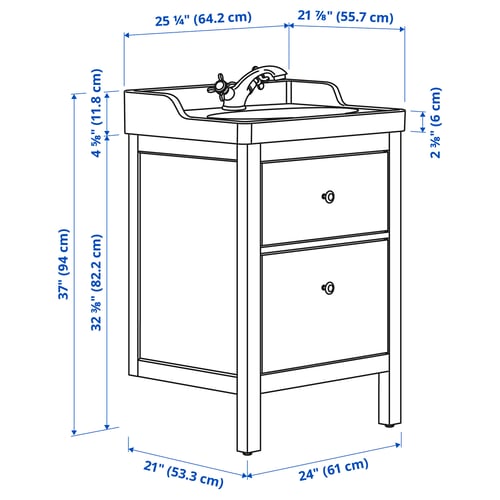 HEMNES / RUTSJÖN Bathroom vanity w/ drawers and sink